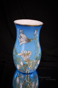 Sky Blue Cased Mont Joye Legras Enameled Glass 8" Vase