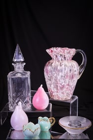 7 pc Lot New England Peachblow Victorian Glass Pears Pitcher Cranberry & More