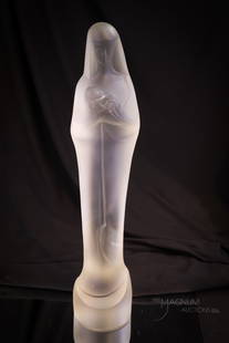 Leerdom Glass 14 1/2" Frosted Madonna Statue: A select find in Leerdom Glass. This is a 14 1/2" tall statue of Madonna is satin finished. This piece with great sleek form.