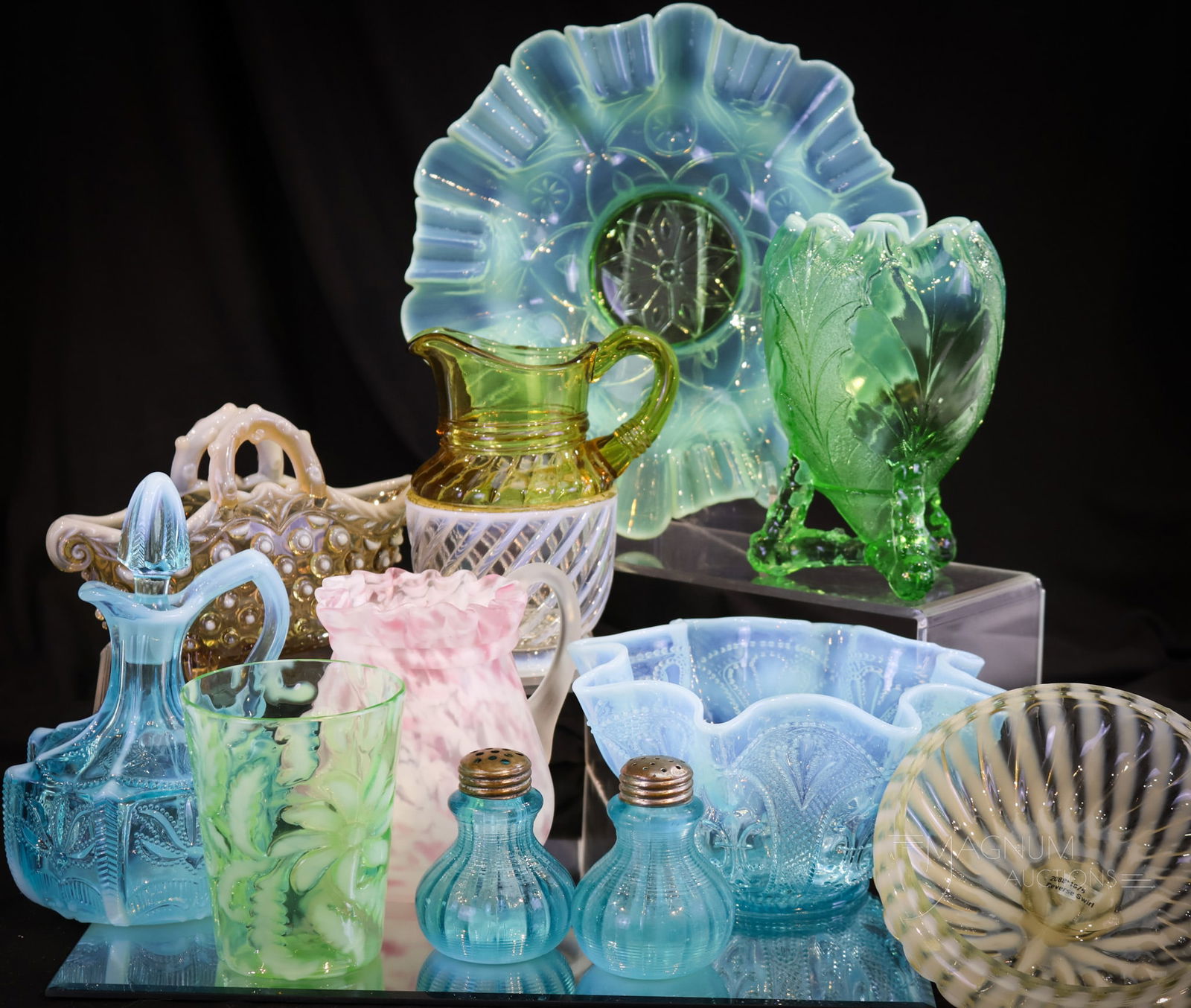 11 pc Lot Fenton Northwood Jefferson Opalescent Glass (1 of 10)