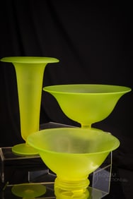 4 pc Lot Tiffin Vaseline Satin Glass