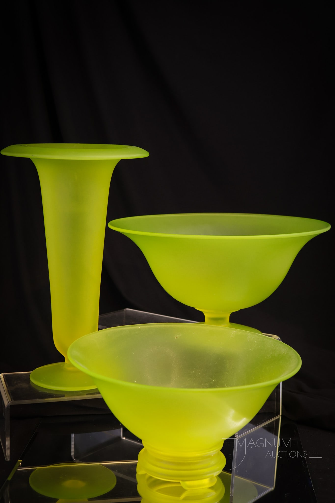 4 pc Lot Tiffin Vaseline Satin Glass (1 of 11)