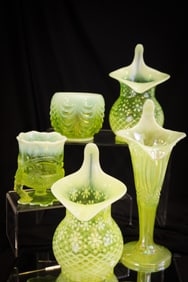 5 pc Lot Mosser Vaseline Opalescent Glass Articles