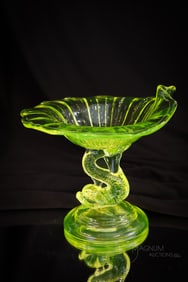 Fenton LG Wright Vaseline Dolphin Compote