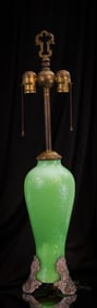 Art Deco Chipped Ice Jade Glass Antique Table Lamp
