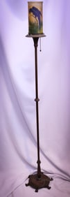 Signed Handel #7891 Hyacinth Macaw Obverse Painted Antique Torchiere Lamp #1
