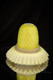 Victorian Webb Mother of Pearl Chartreuse Yellow Art Glass Fairy Lamp
