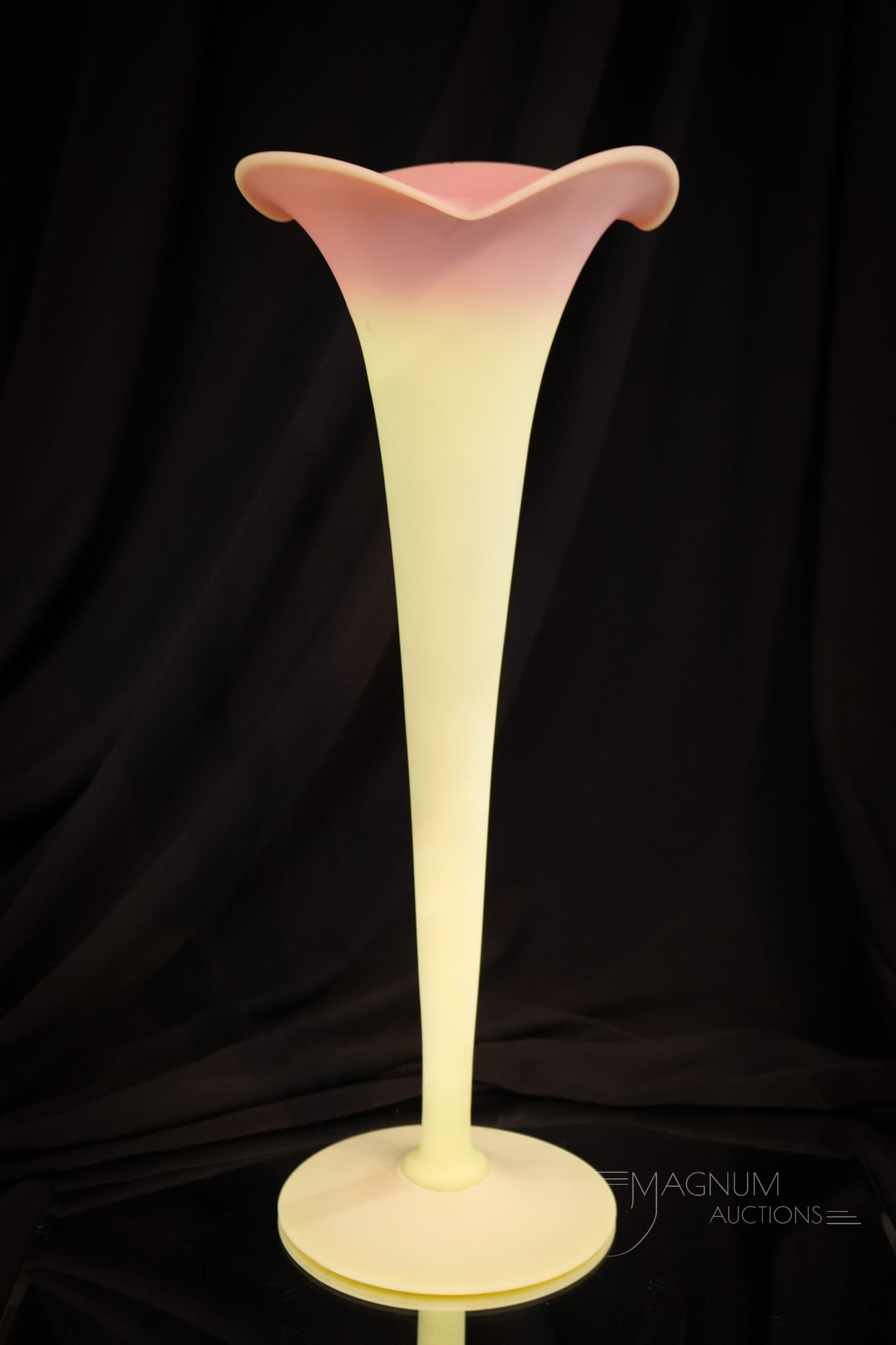 14 1/2" Victorian Mt. Washington Burmese Uranium Glass Trumpet Vase (1 of 6)