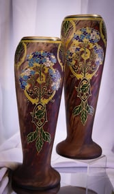 Rare Monumental 16" Signed Legras Gilt Enameled French Art Glass Tortoise Spatter Art Nouveau Deco