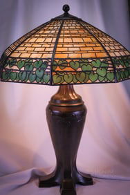 Handel 29" Arts & Crafts Slag Glass Filigree Overlay Antique Table Lamp