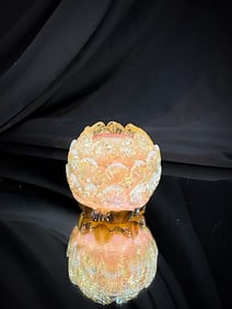 Rare 2 1/4" Pink Vaseline Opalescent English Victorian Uranium Applied Glass Toothpick Holder