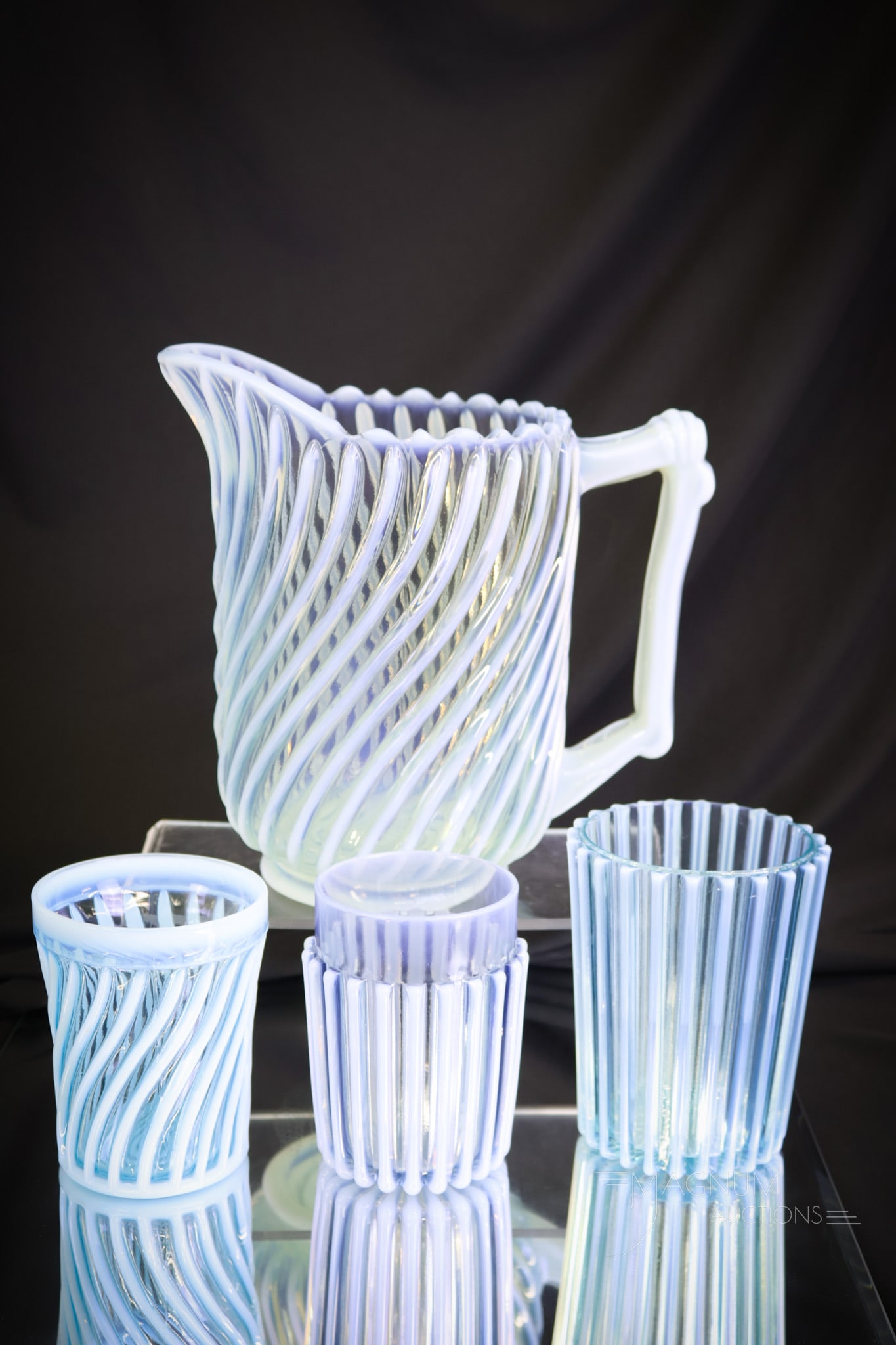 4pc Lot Blue Opalescent Beatty Victorian Glass Pitcher Tumbler & More (1 of 12)