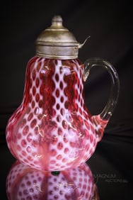 Rare Consolidated Criss-Cross Cranberry Opalescent Victorian Syrup Pitcher
