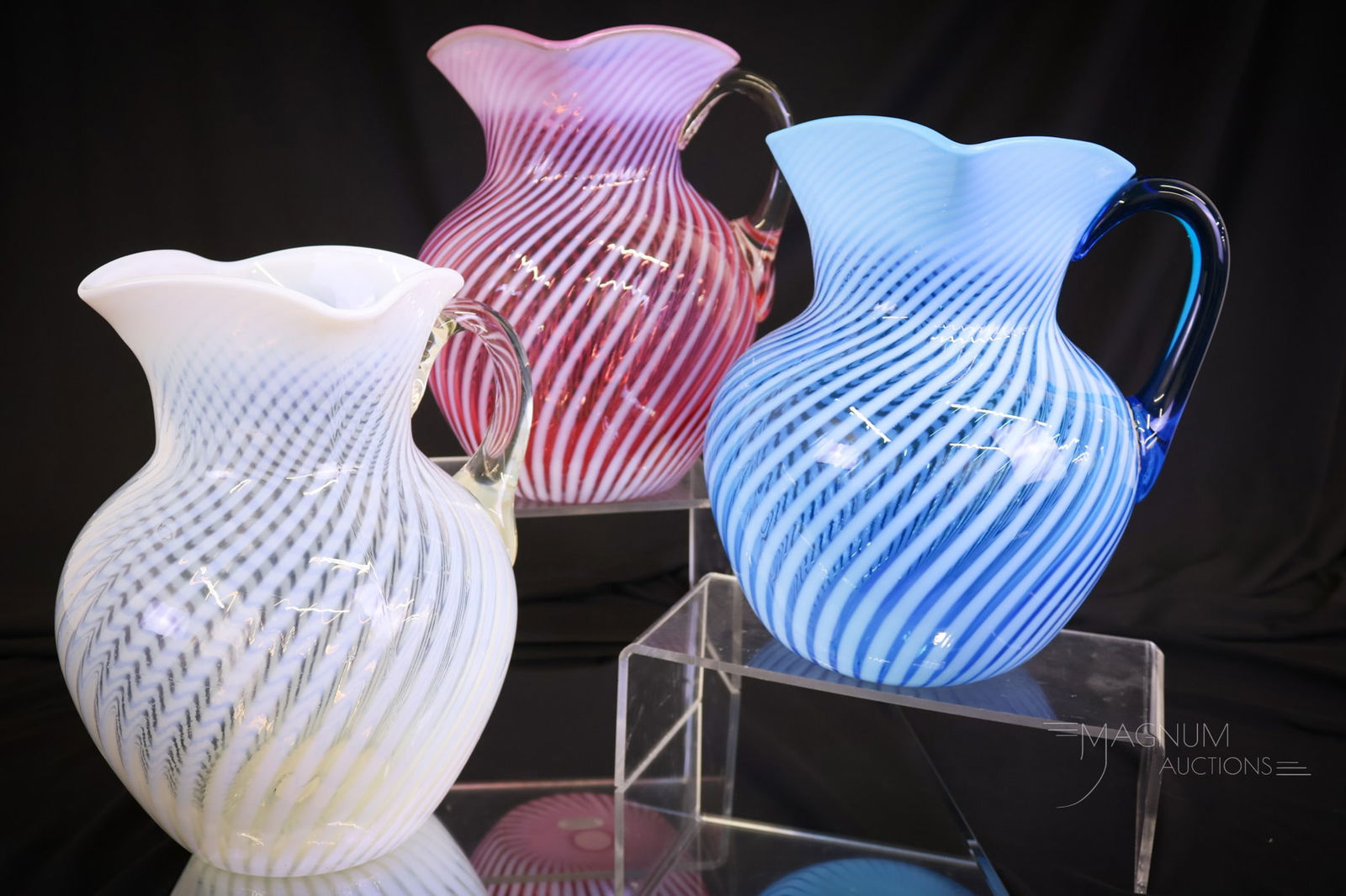 3 pc Lot Hobb's Victorian Opalescent Glass Water Pitchers (1 of 12)