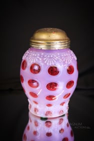 Rare Northwood Cranberry Opalescent Fancy Fans Victorian Glass Sugar Shaker