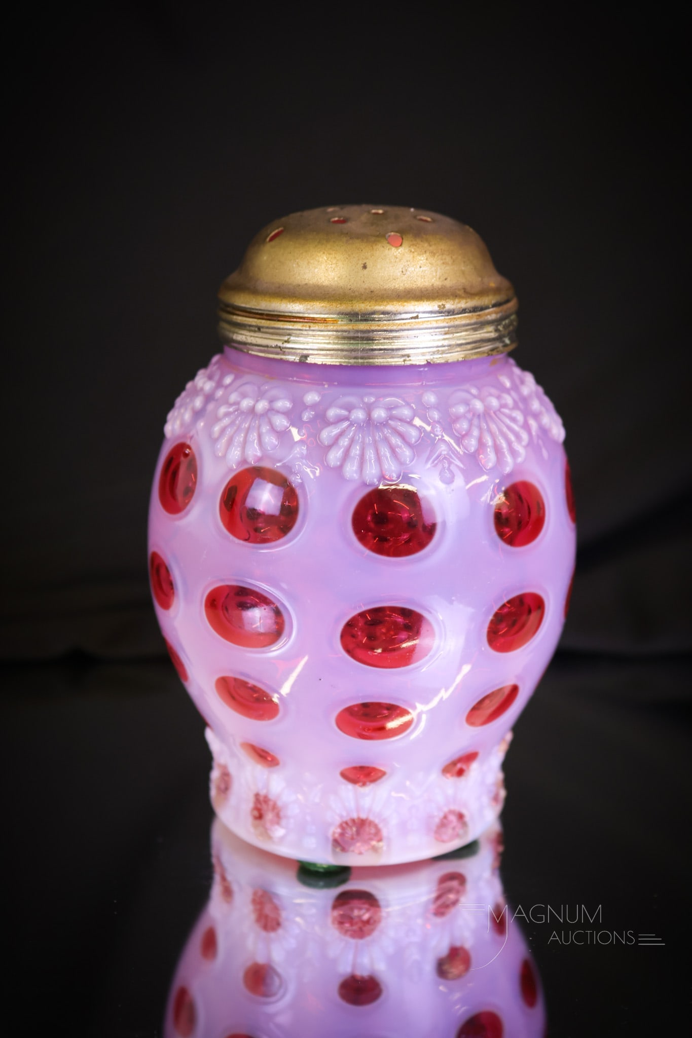 Rare Northwood Cranberry Opalescent Fancy Fans Victorian Glass Sugar Shaker (1 of 6)