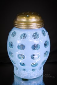 Rare Blue Opalescent Northwood Fancy Fans Victorian Glass Sugar Shaker