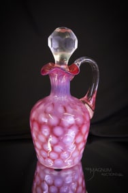 Rare Victorian Cranberry Opalescent Coinspot Glass Cruet