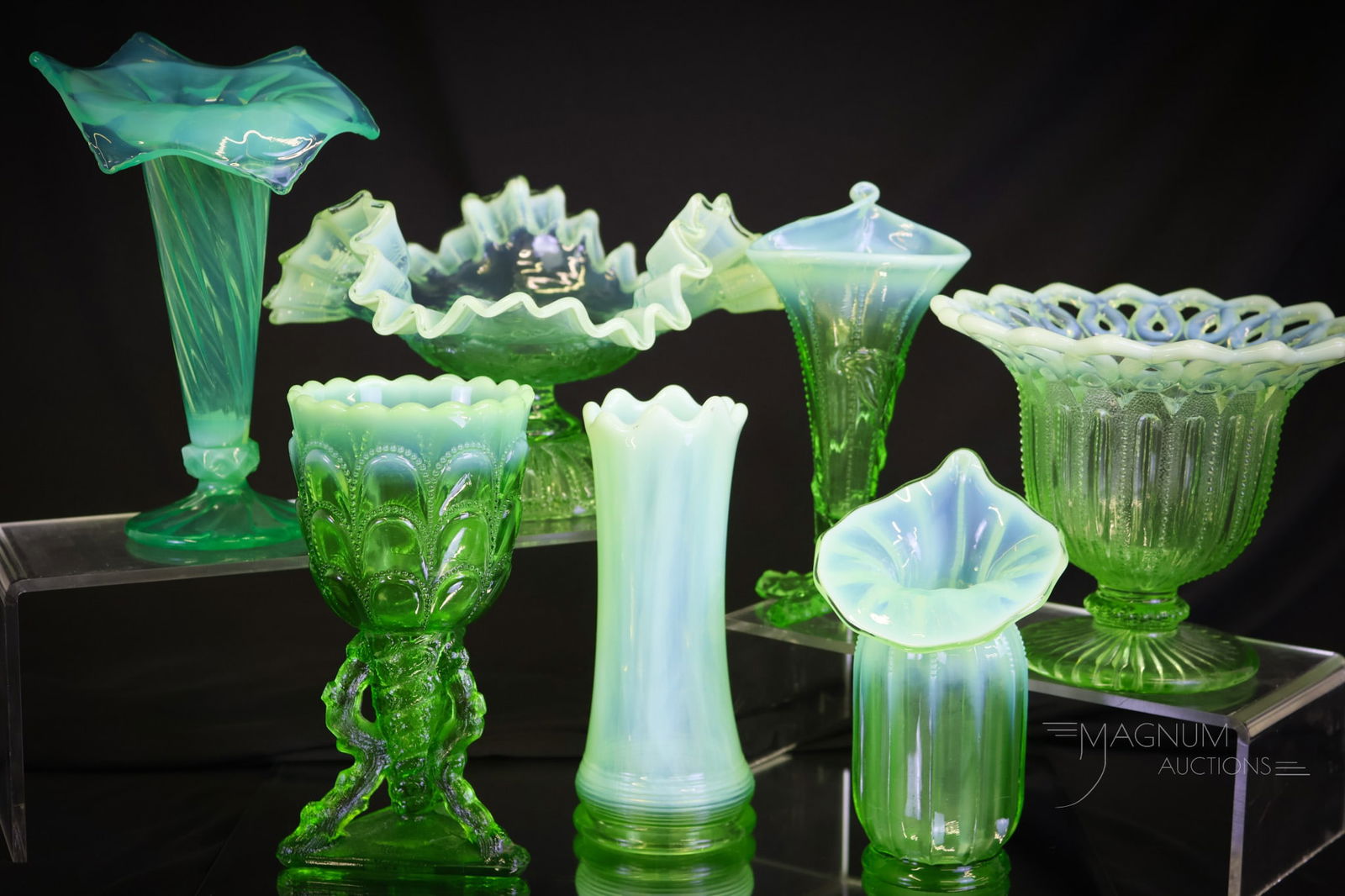 7 pc Lot Green Victorian Opalescent Goodies in Glass (1 of 11)