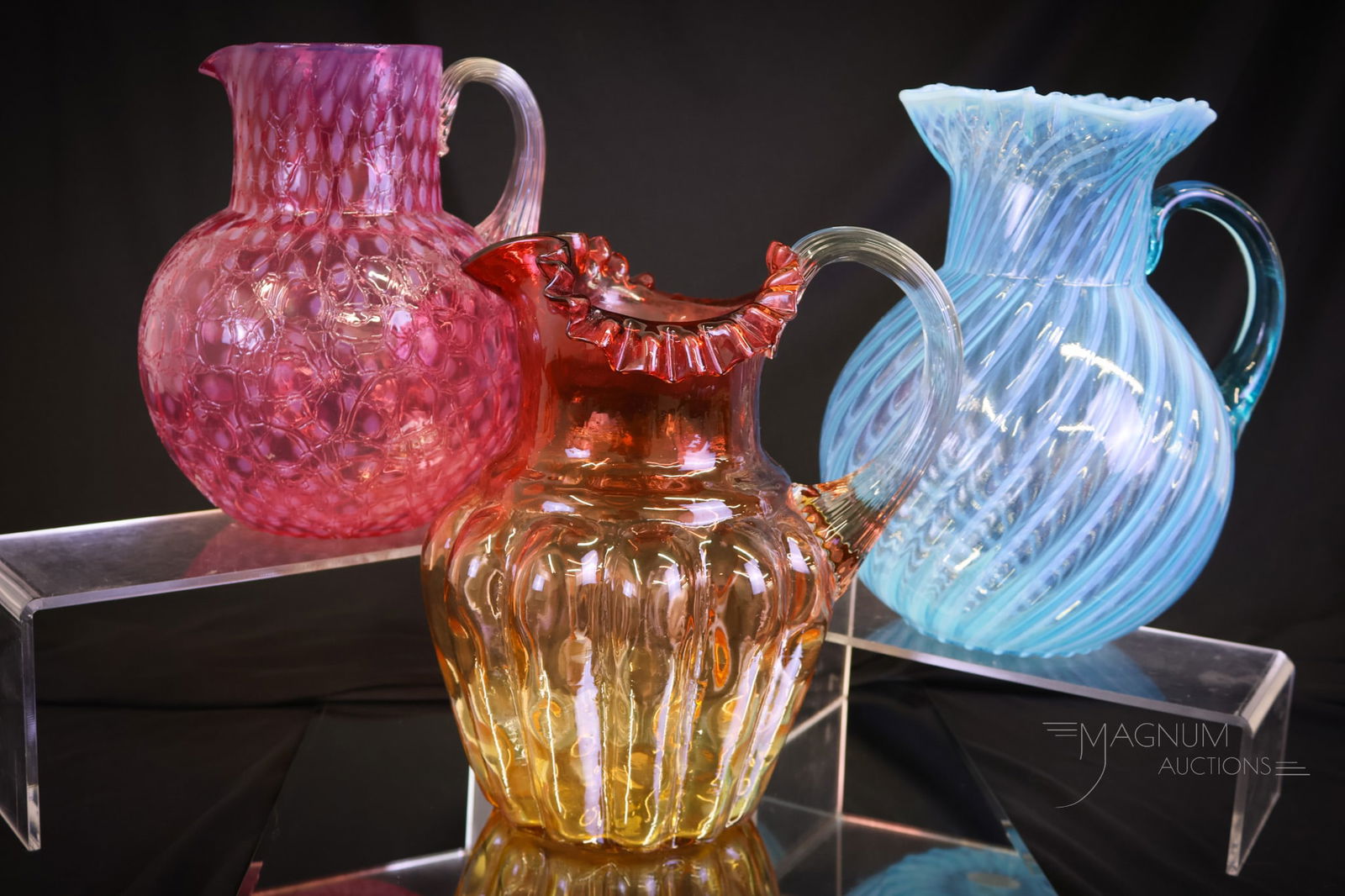 3 pc Lot Victorian Glass Opalescent & More Water Pitchers (1 of 13)
