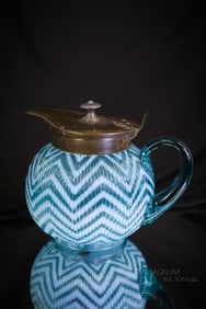Very Rare Northwood Ribbed Herringbone Blue Opalescent Victorian Syrup Pitcher