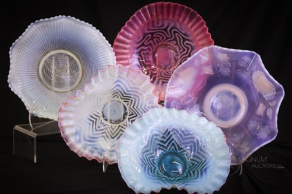 5 pc Lot Victorian Opalescent Glass Bowls