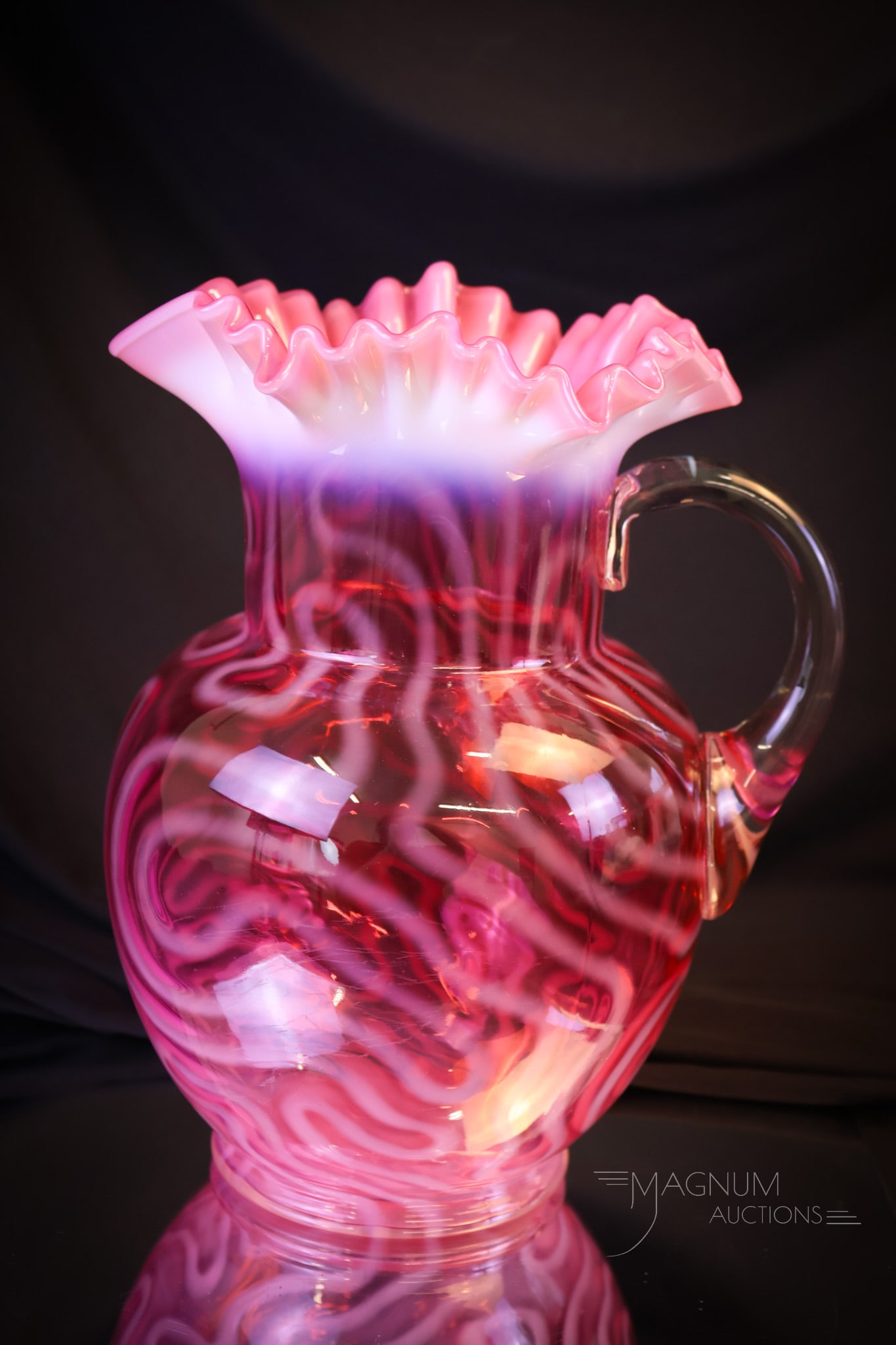 Very Rare Fenton Form Cranberry Opalescent Swirling Maze Victorian Opalescent Water Pitcher (1 of 6)