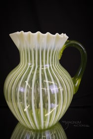 Rare Northwood Vaseline Opalescent Stripe Victorian Glass Water Pitcher