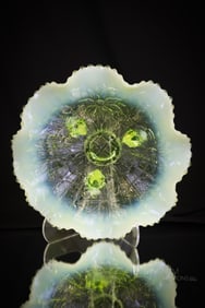 Northwood Poinsettia Vaseline Opalescent Victorian Glass Bowl