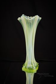 Rare Northwood Vaseline Opalescent Victorian Glass Four Pillars Vase