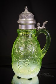 Rare Beaumont Victorian Vaseline Opalescent Victorian Glass Syrup Pitcher