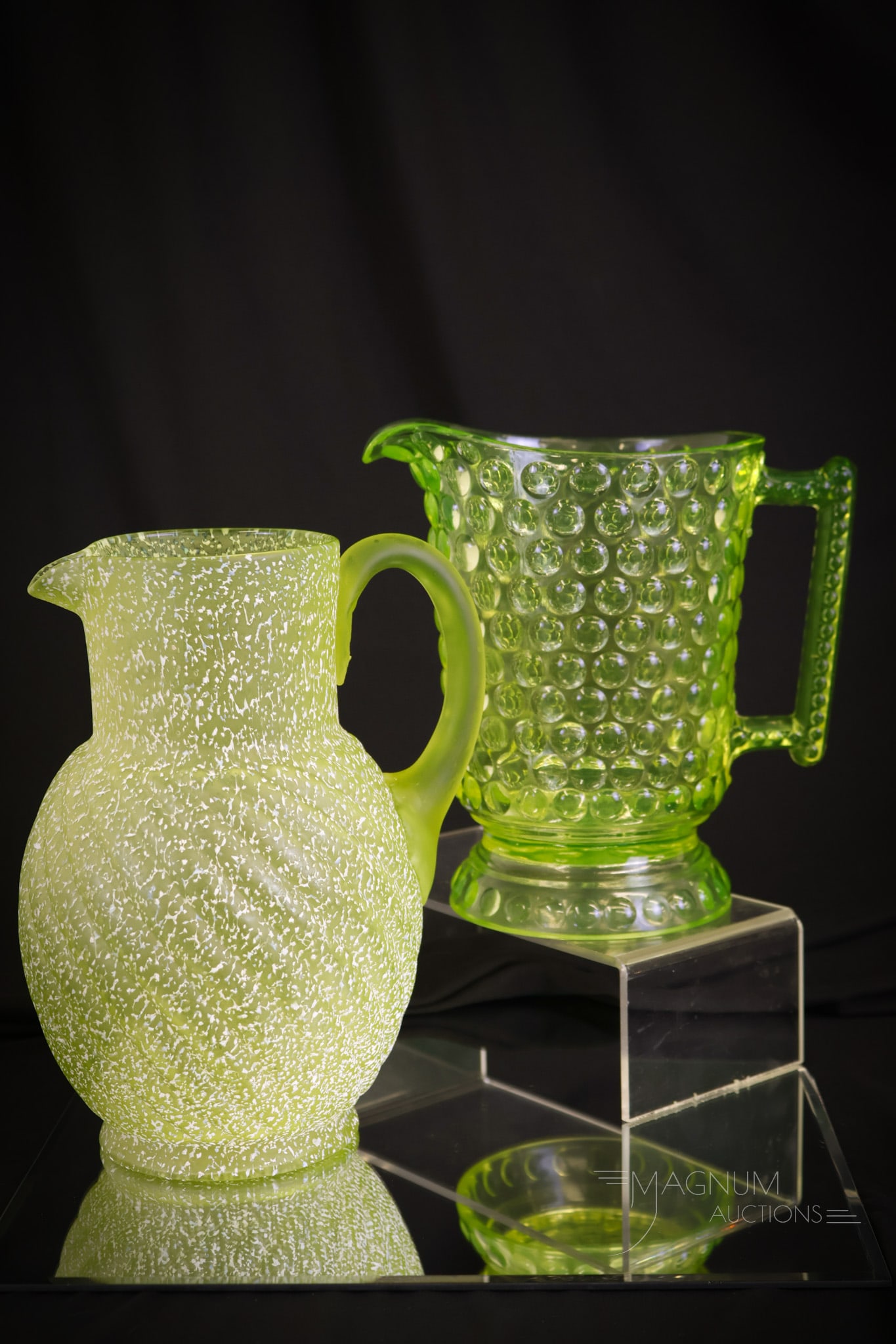 2 pc Lot Victorian Vaseline Glass Water Pitchers (1 of 12)