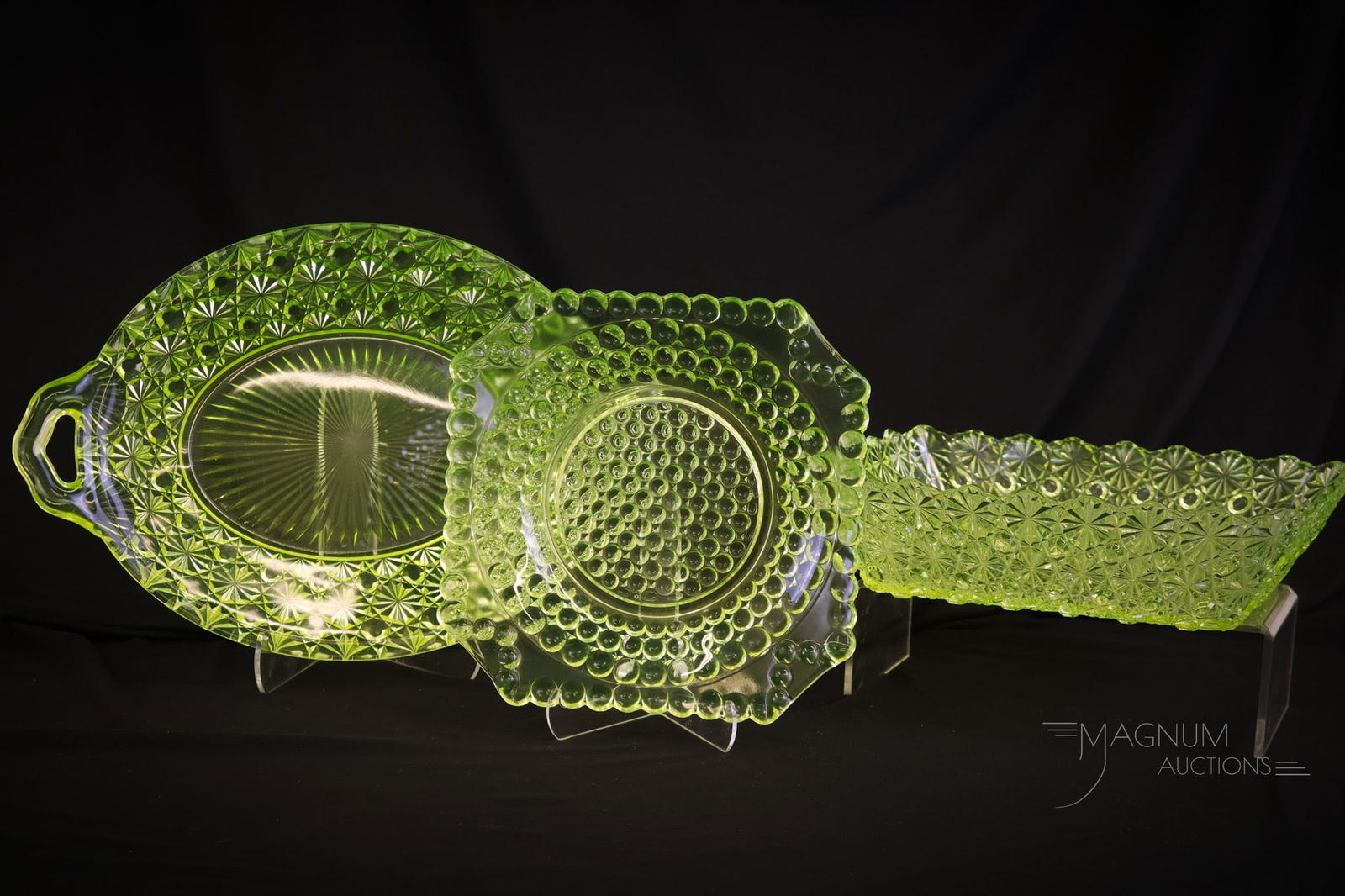 3 pc Lot Victorian Vaseline Glass (1 of 11)