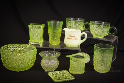 10 pc Lot Victorian Vaseline Glass Novelties & More