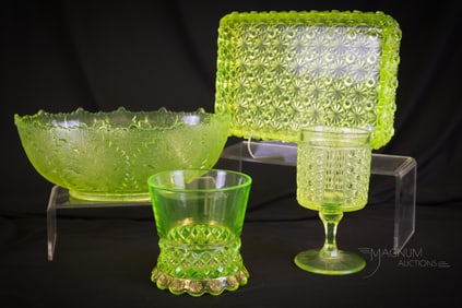 4 pc Lot Victorian Vaseline Glass