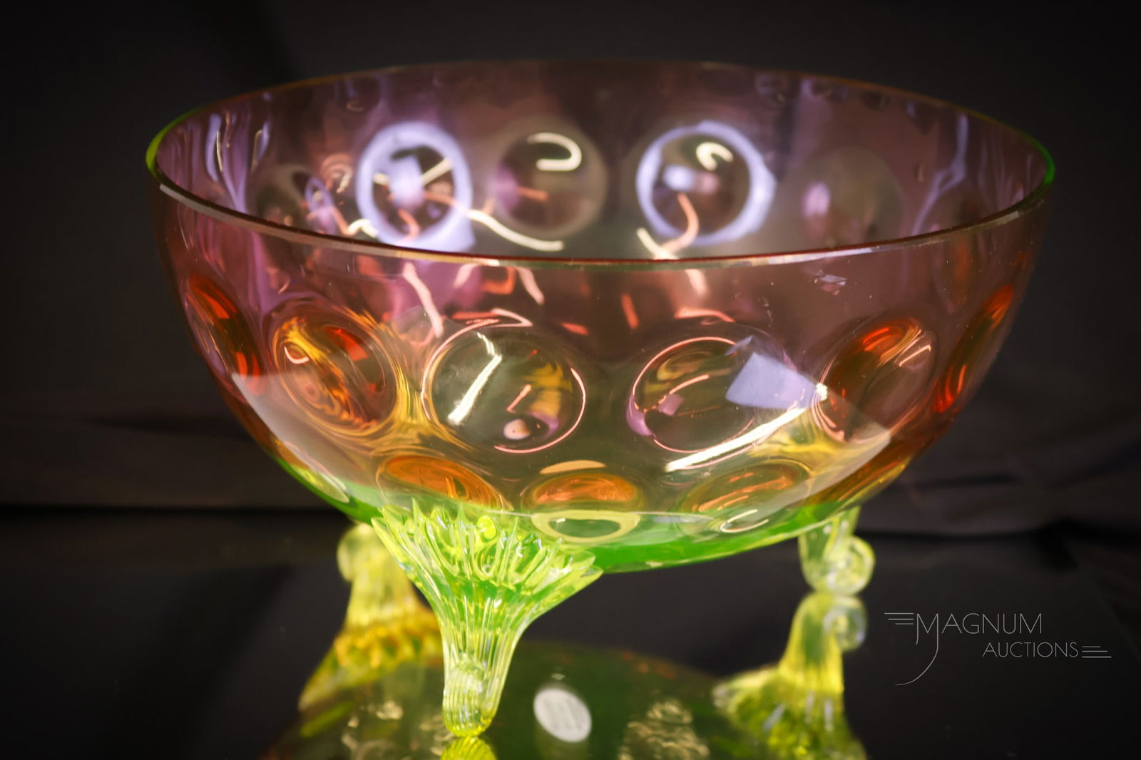 Rare Hobbs Rubina Verde Cranberry Vaseline Victorian Glass Footed Bowl (1 of 6)