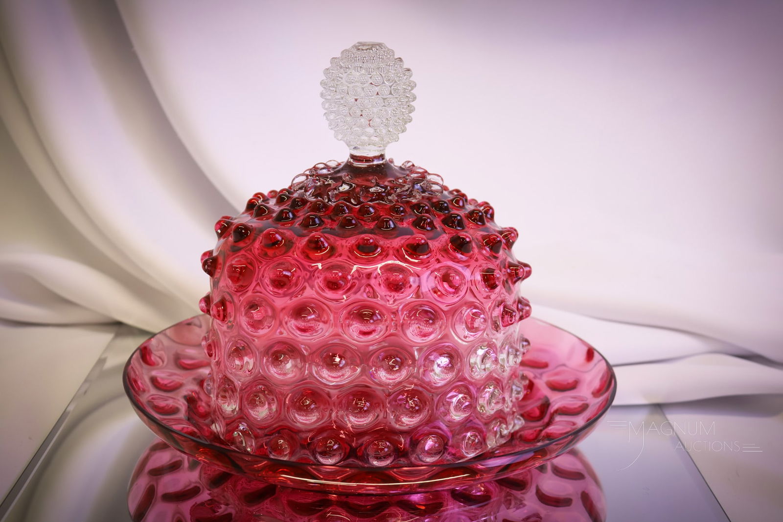 Cranberry Victorian Hobnail Glass Cheese Dish (1 of 11)