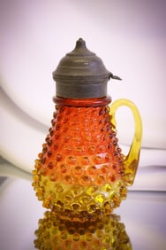 Rare Hobbs Amberina Hobnail Victorian Glass Syrup Pitcher