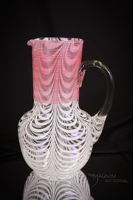 Hobb's Venetian Victorian Nailsea Threaded Glass Water Pitcher
