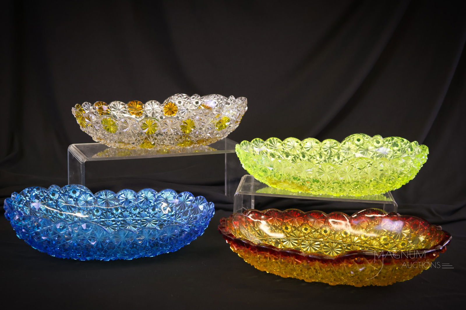 4 pc Lot Hobbs Victorian Daisy & Button Glass Bowls Vaseline Amberina & More (1 of 13)