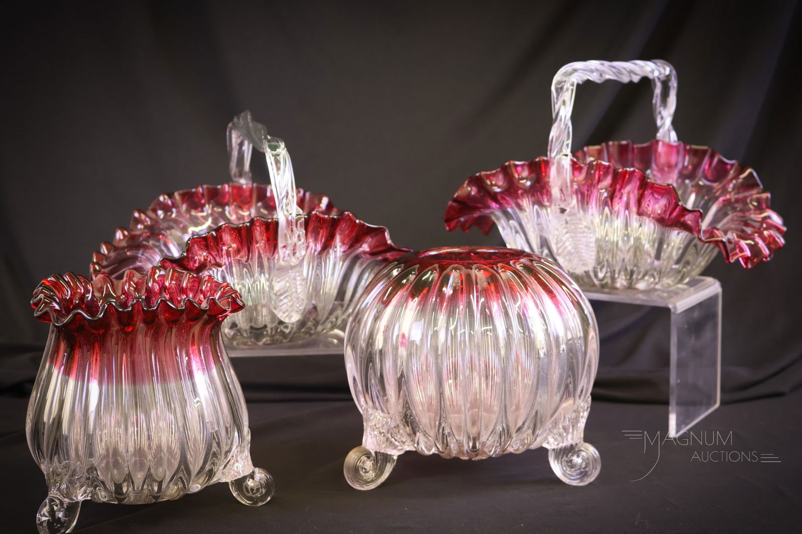 4 pc Lot Hobbs Rubina Victorian Glass Baskets Rose Bowls & More (1 of 11)
