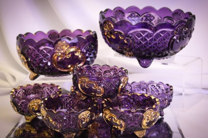8 pc Lot Victorian Riverside Croesus Glass Berry Bowls & More