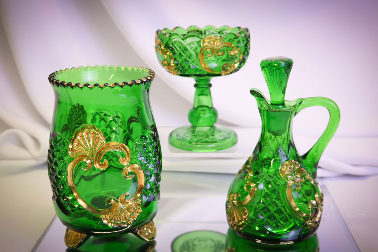 3 pc Lot Victorian Riverside Croesus Glass Cruet & More (1 of 10)