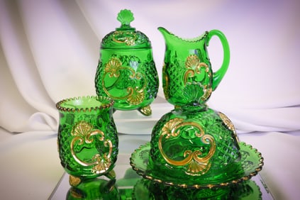 4 pc Victorian Riverside Croesus Glass Table Set
