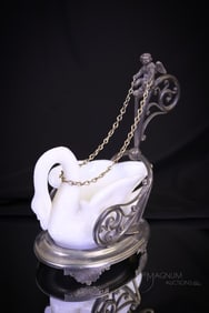 Gillinder Opal Victorian Glass Cherub & Swan Silverplate Master Salt