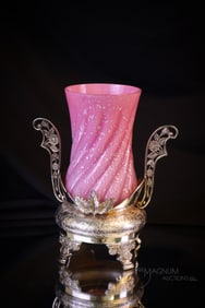 Victorian Aurora Silverplate Harrach Glass Celery Vase