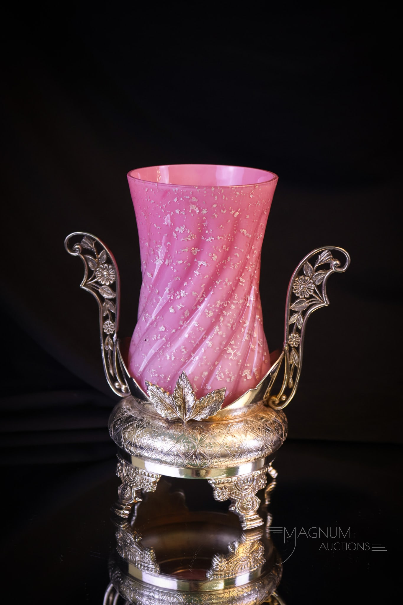 Victorian Aurora Silverplate Harrach Glass Celery Vase (1 of 10)