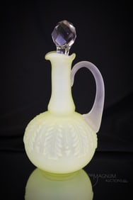 Northwood Yellow Satin Victorian Glass Leaf Umbrella Cruet