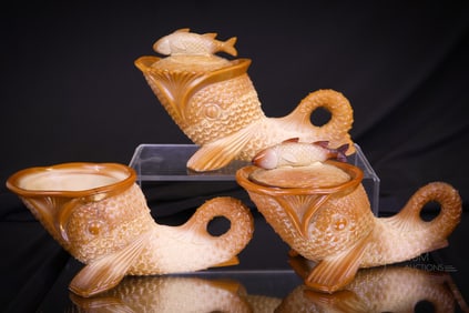 3 pc Lot Greentown Chocolate Glass Dolphins