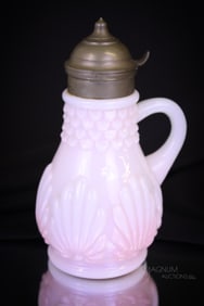 Very Rare Pink Shell & Fishscale Victorian Glass Syrup Pitcher